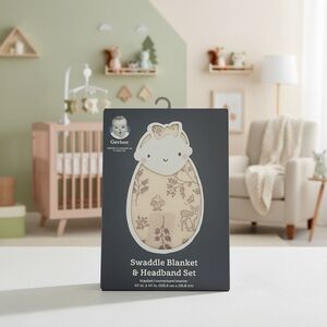 Gerber Floral Swaddle and Headband Set, Woodland Mushrooms, NWT